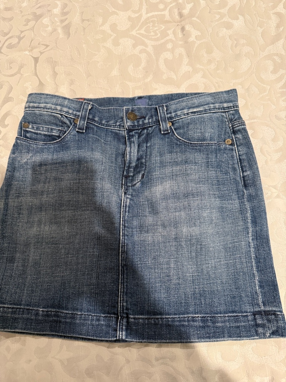 7 For All Mankind Dark Blue Denim Mini Skirt with Button Fly